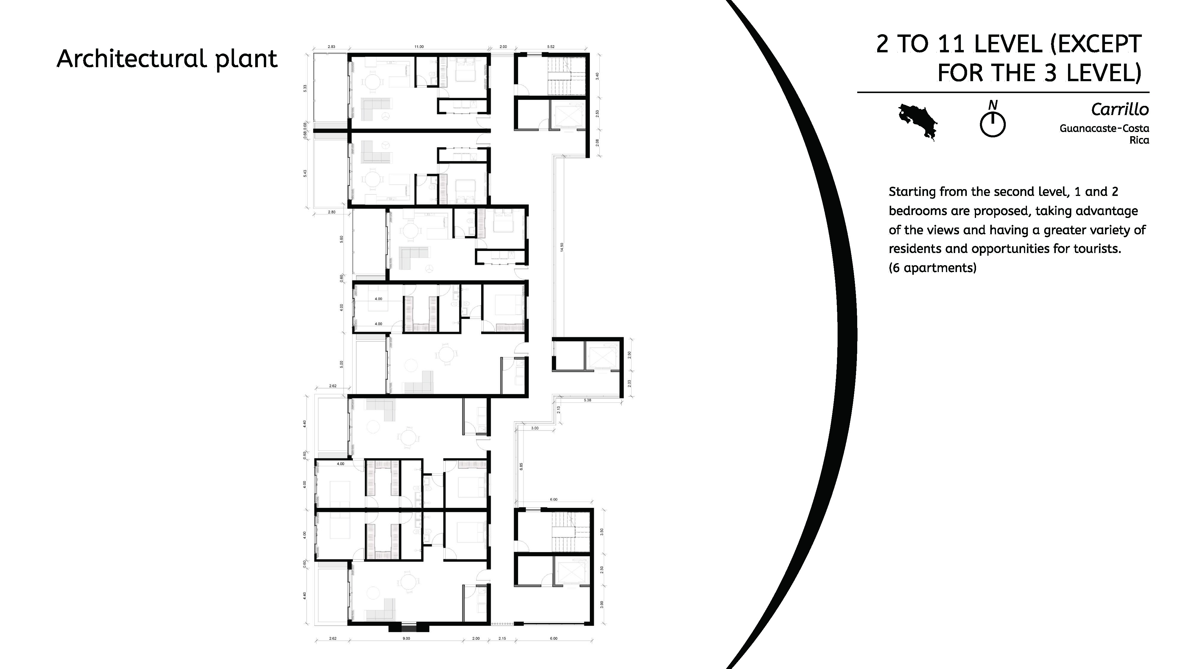 Levels 2–11 (Except Level 3) – Architectural Plan (Line Drawing)