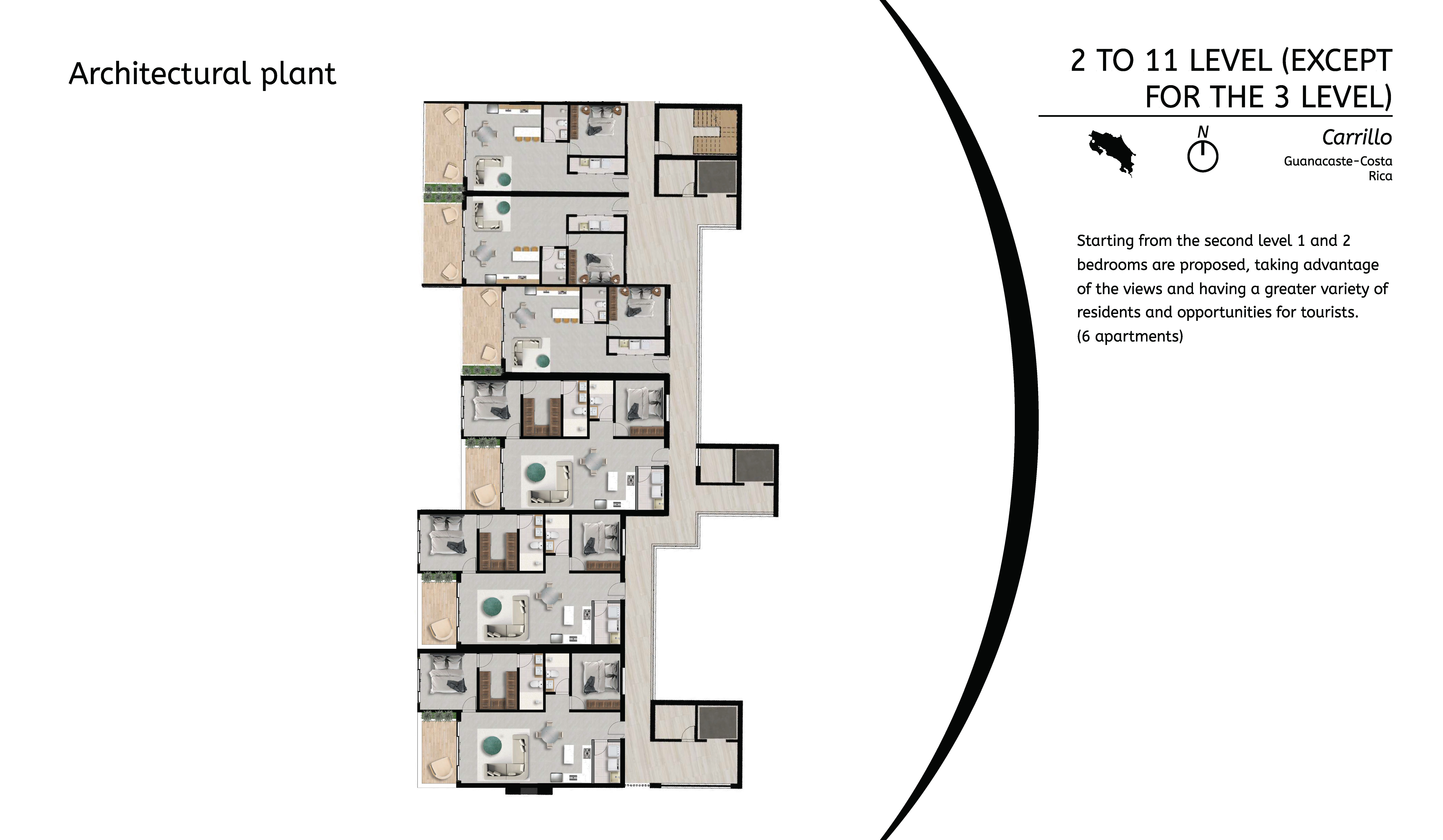 Levels 2–11 (Except Level 3) – Architectural Plan (Rendered)